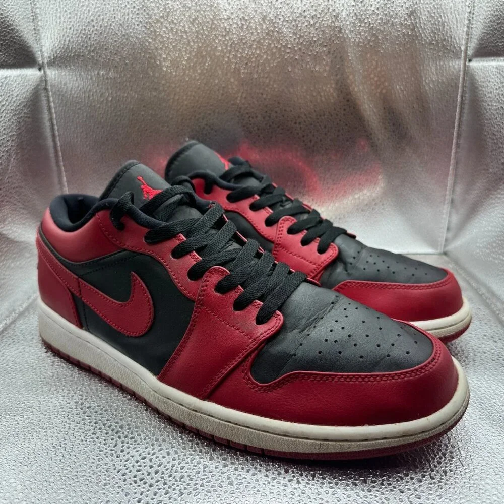 Size 11 Nike Air Jordan Retro 1 Low Mens Reverse Bred Red Black Shoes 553558-606